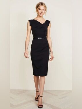 Black Halo •NWT $528 Jackie Belted Stretch Gabardine Sheath Dress PTP17”-20”